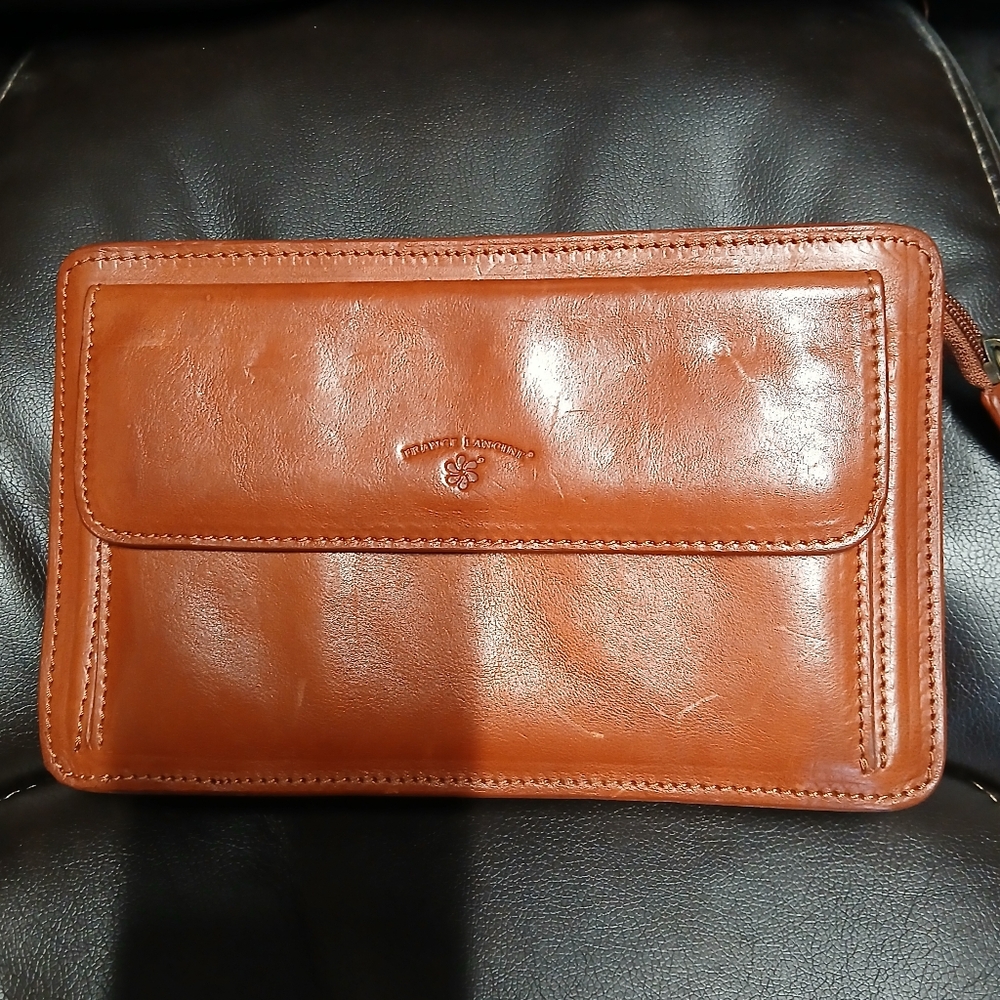 Men’s Cognac Brown Leather Clutch by France Langine
